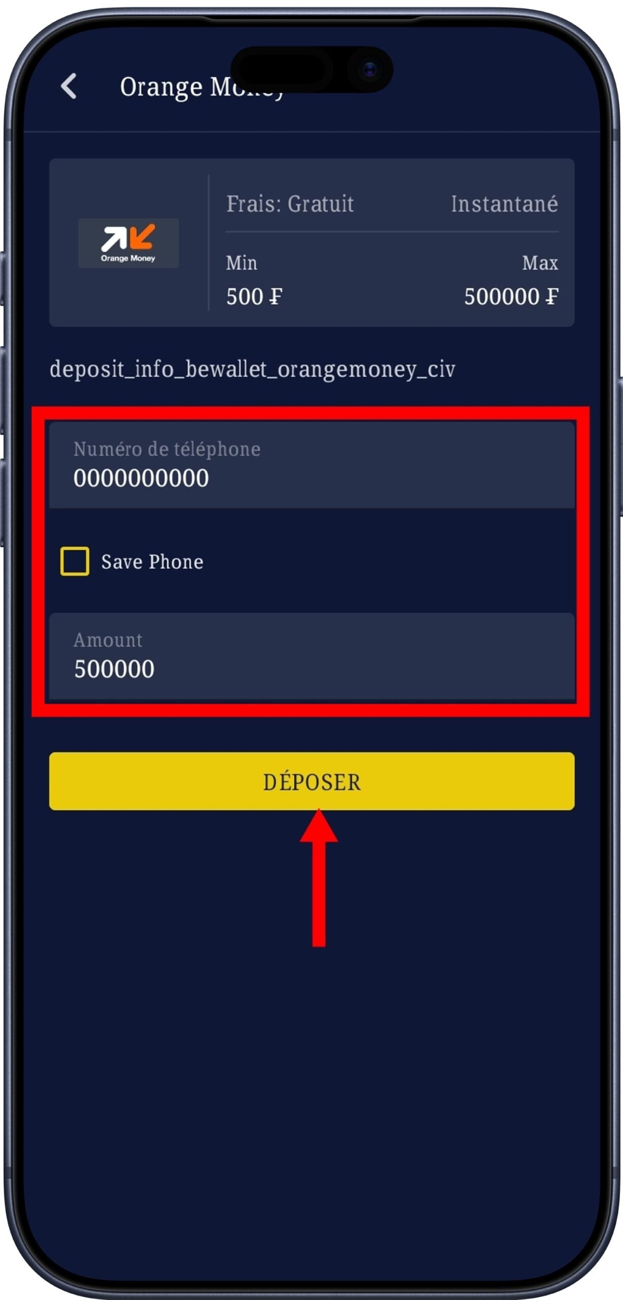 Effectuer le transfert de fonds