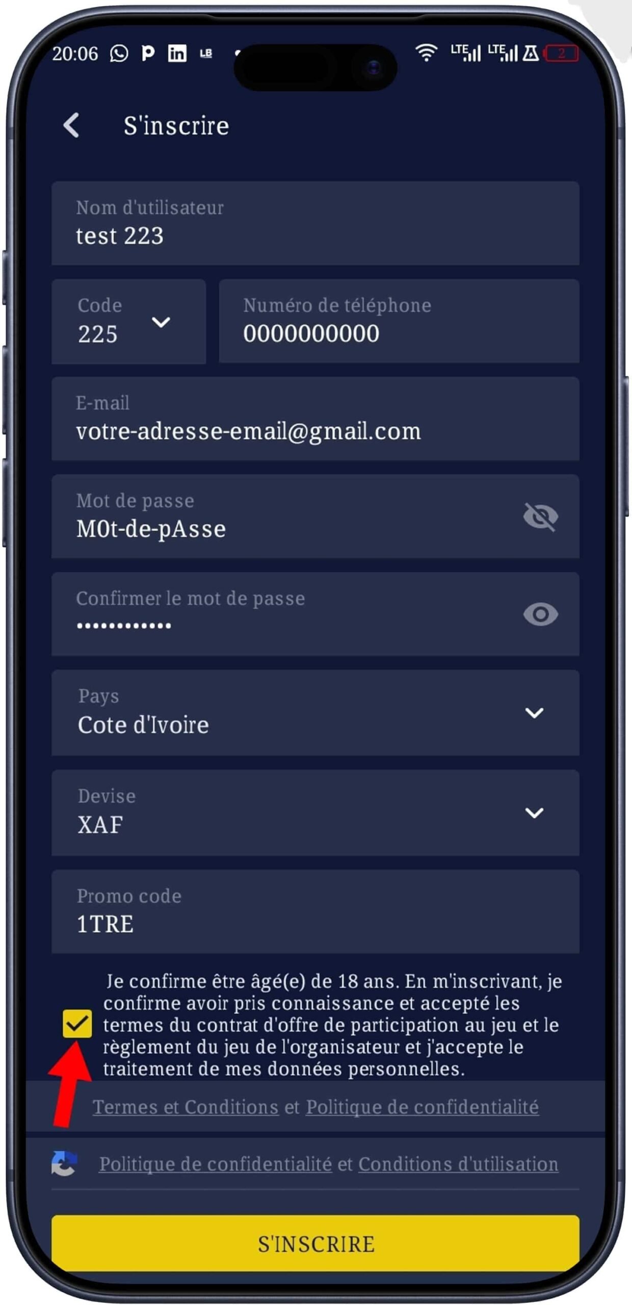 Remplir le formulaire d’inscription