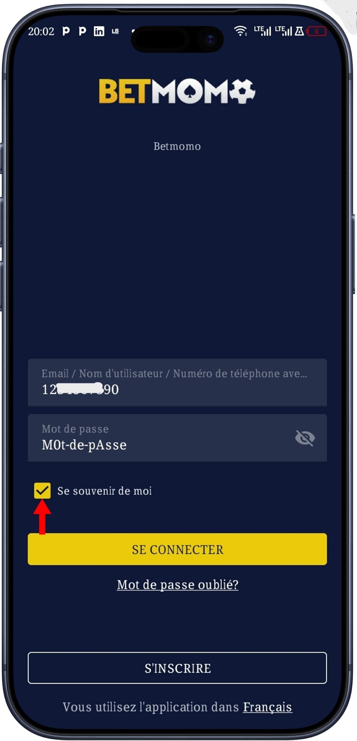 Saisir des données de connexion