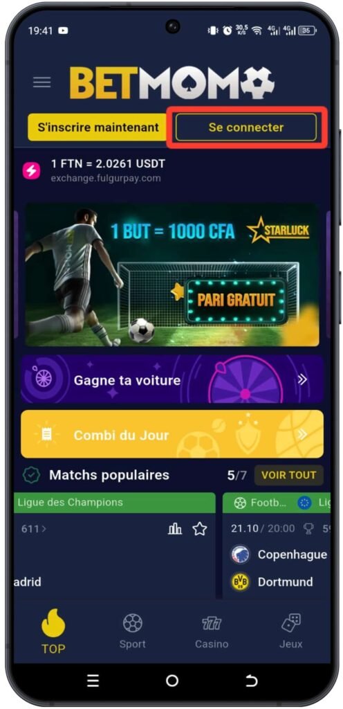 Se connecter à Betmomo