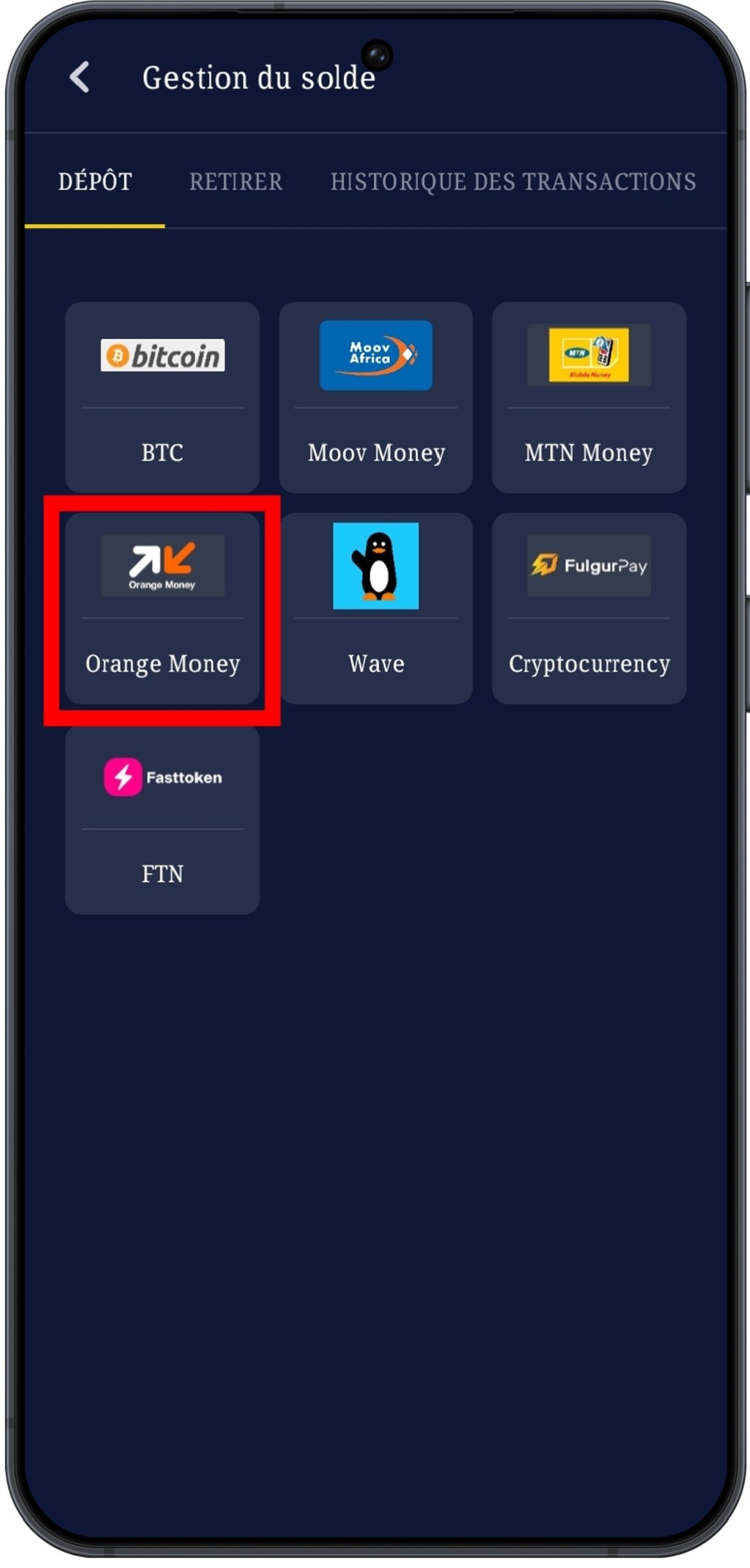 Choisir un moyen de dépôt accepté au Sénégal