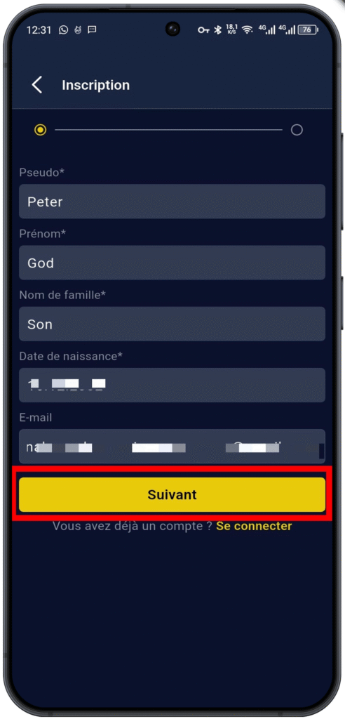 Remplir vos informations personnelles