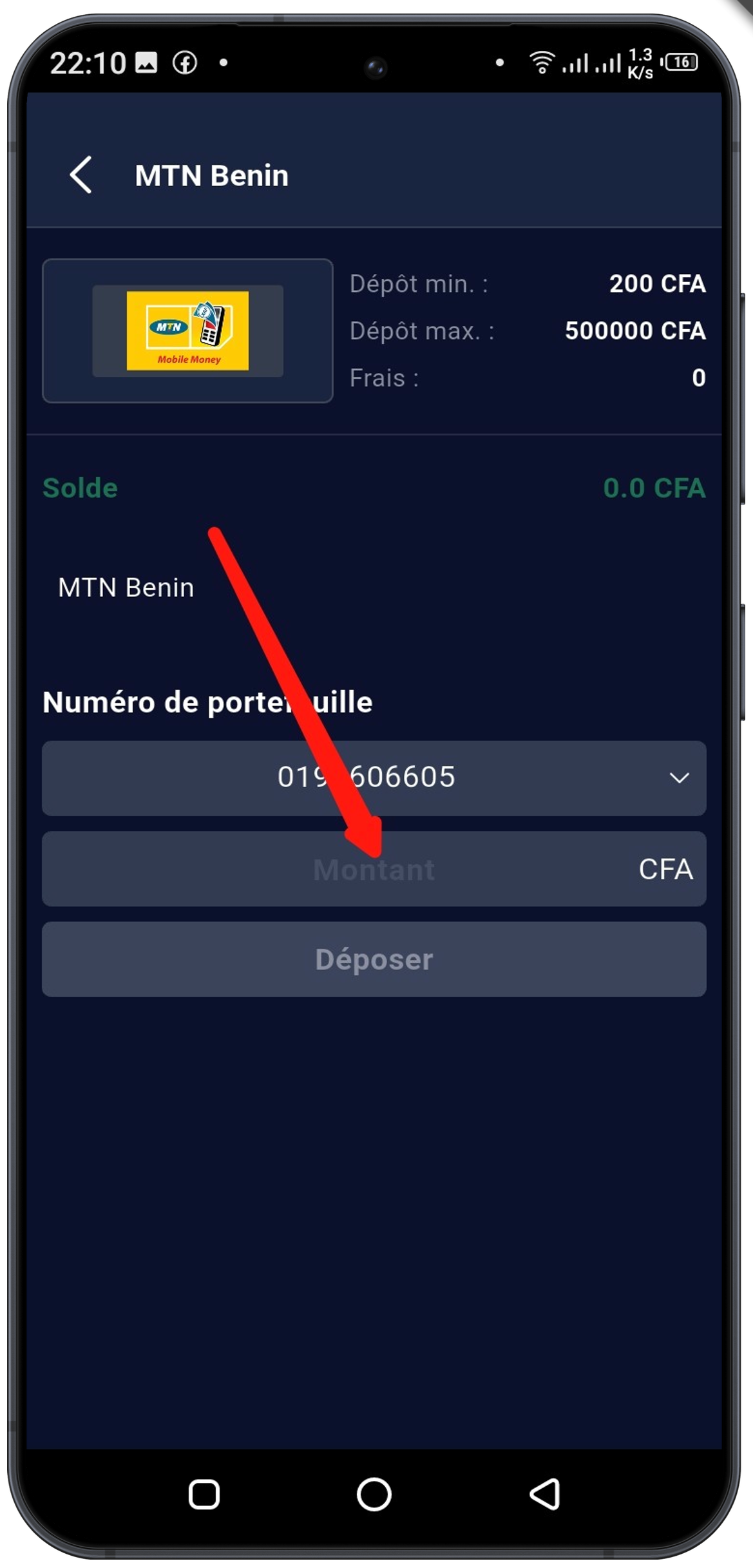 Saisissez le montant