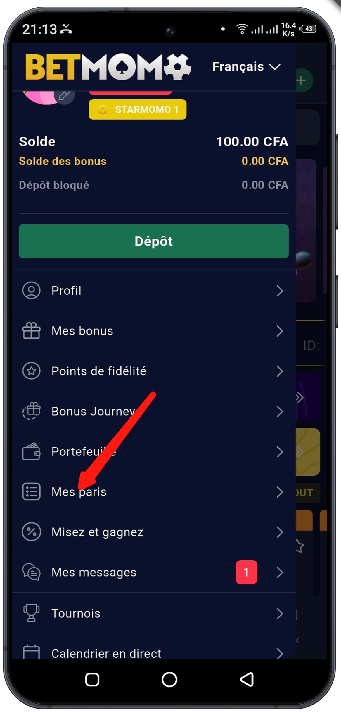 Accédez à « Mes paris »
