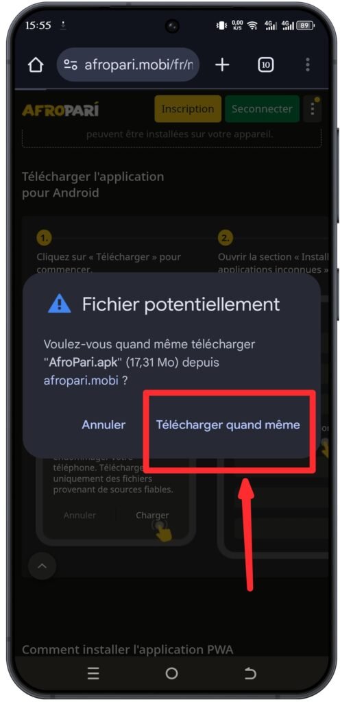Valider le téléchargement malgré l’avertissement