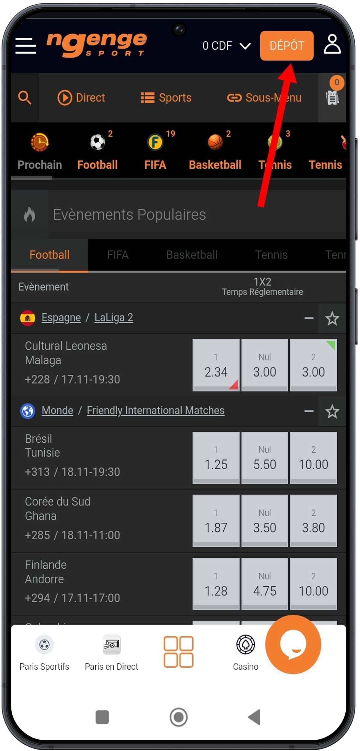Cliquer sur « Dépôt »