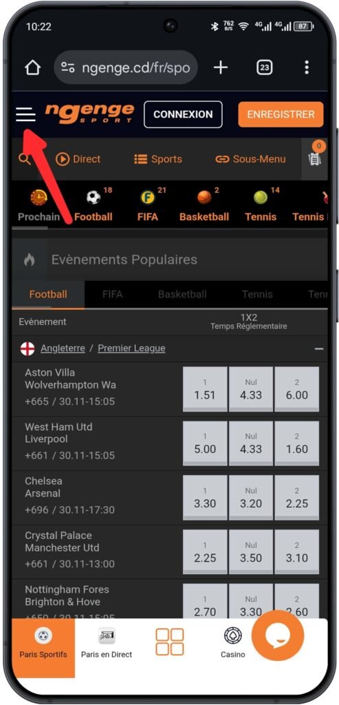 Ouvrir le menu principal