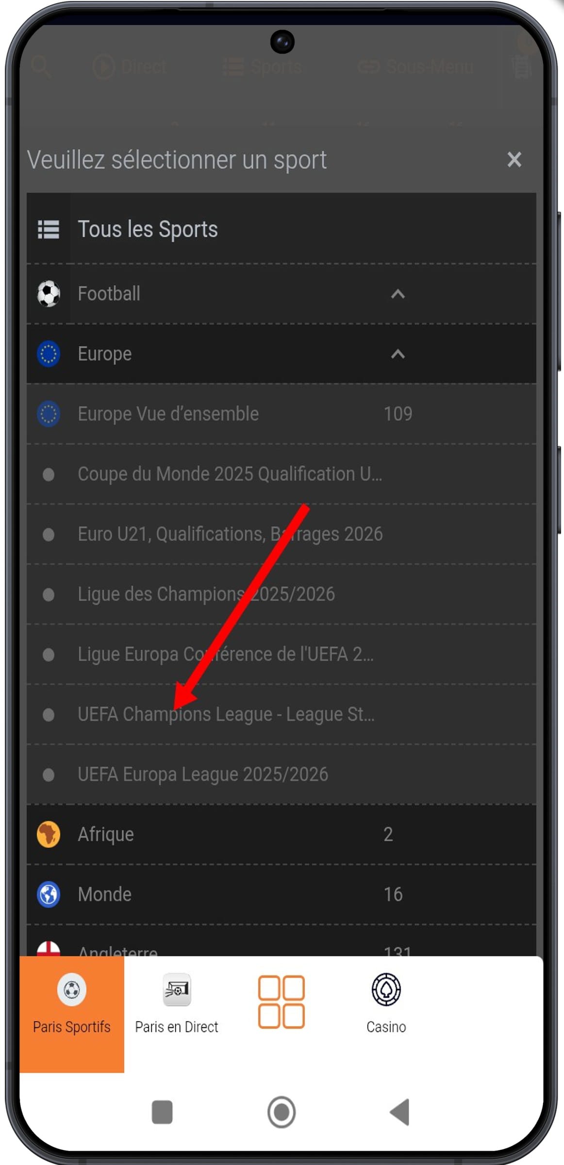 Sélectionner un championnat