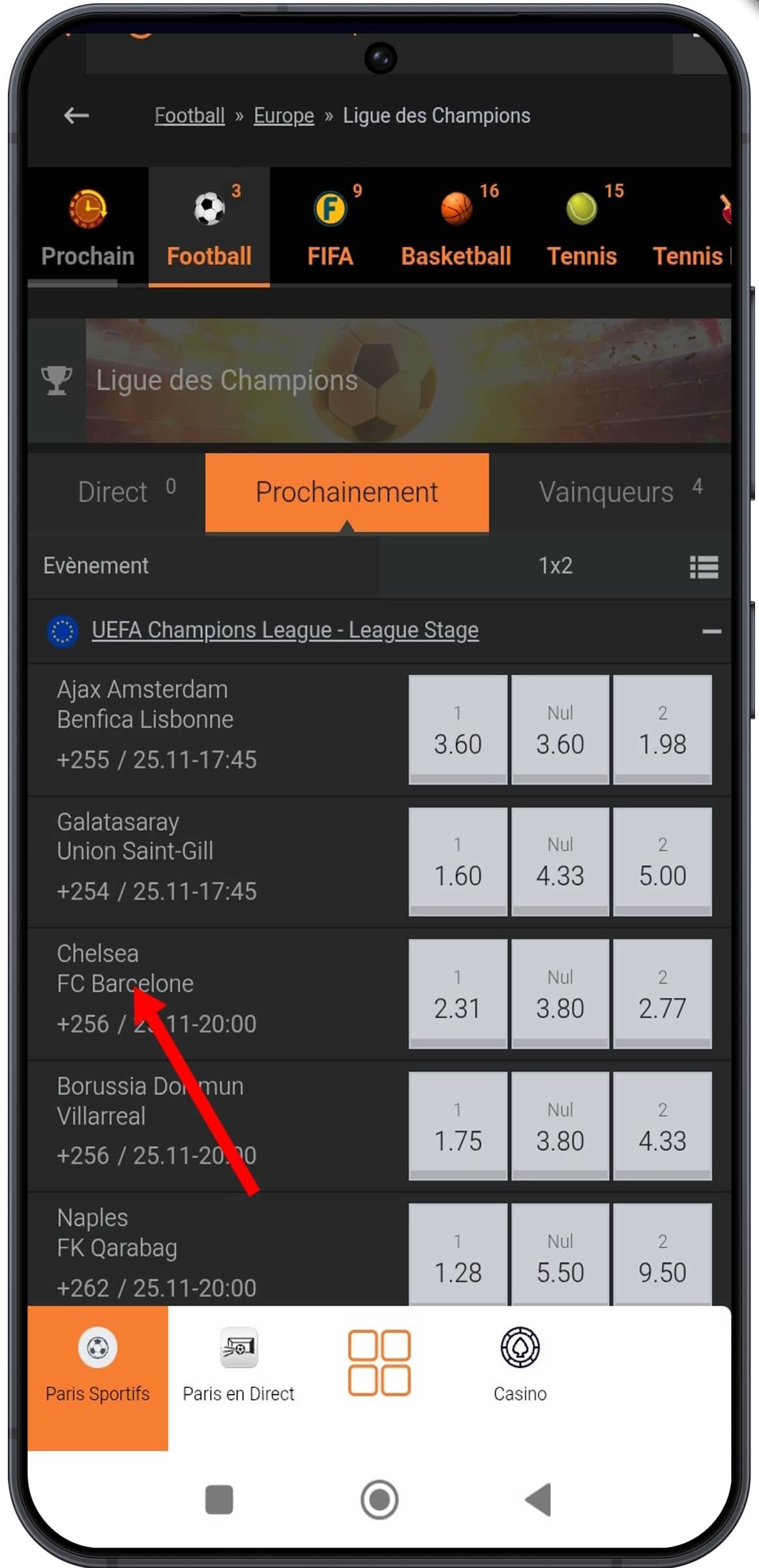 Choisir un événement sportif