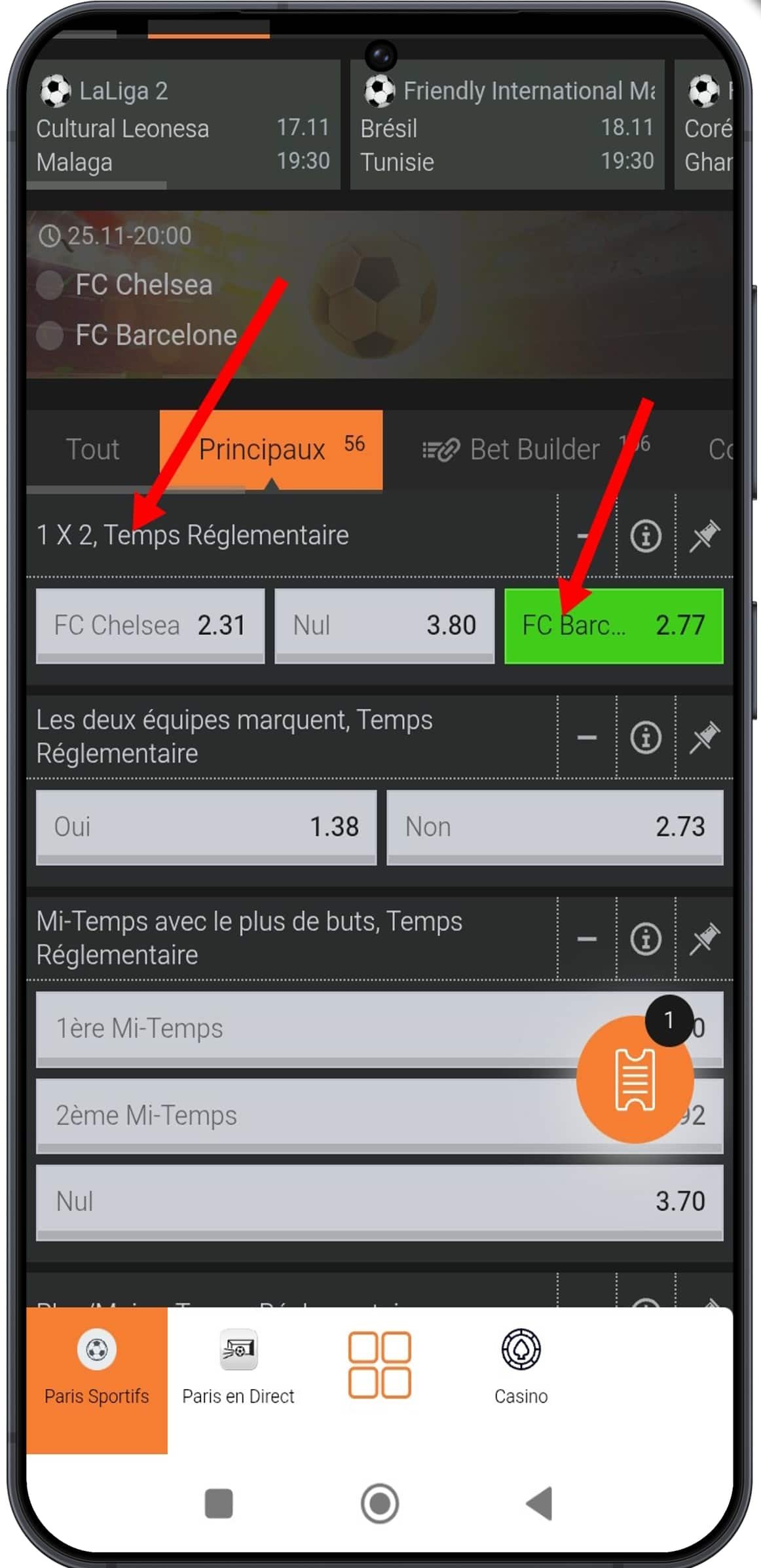 Sélectionner une cote