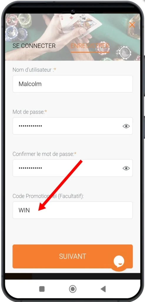 Ajouter le code promo WIN