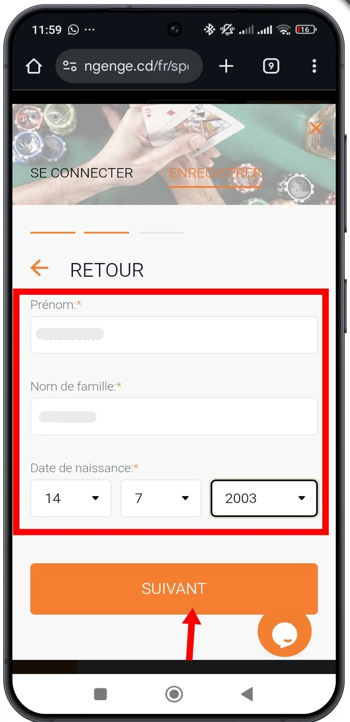Remplir la 2ème partie du formulaire