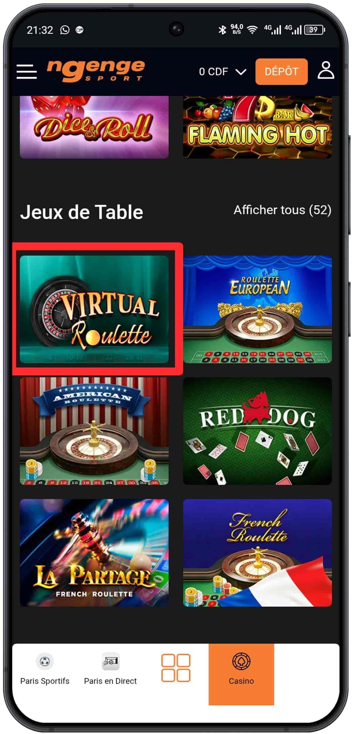 Sélection du jeu
