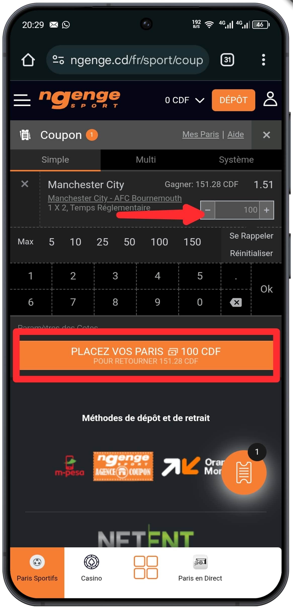 Placer le pari sur Ngenge Sport CD