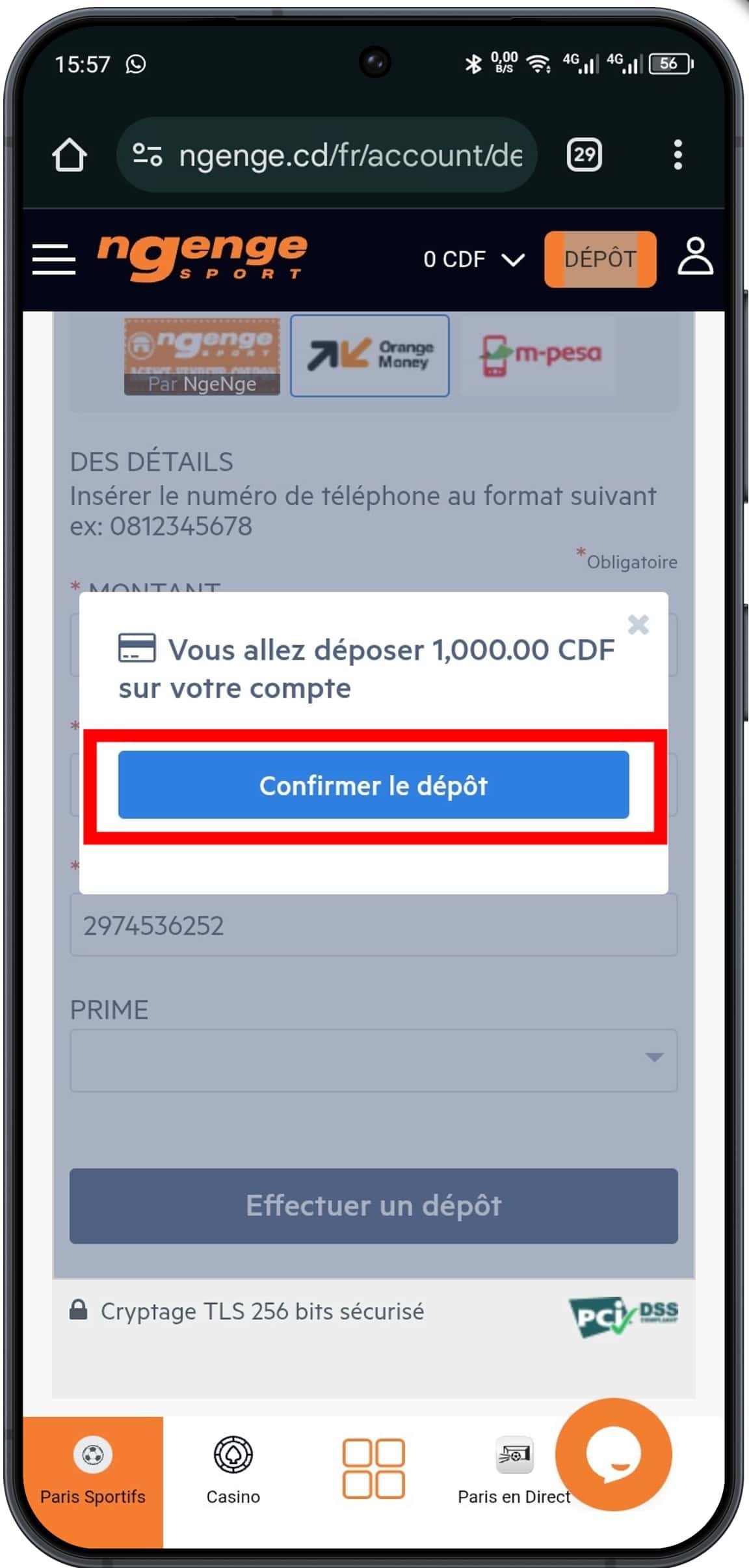 Confirmez votre dépôt