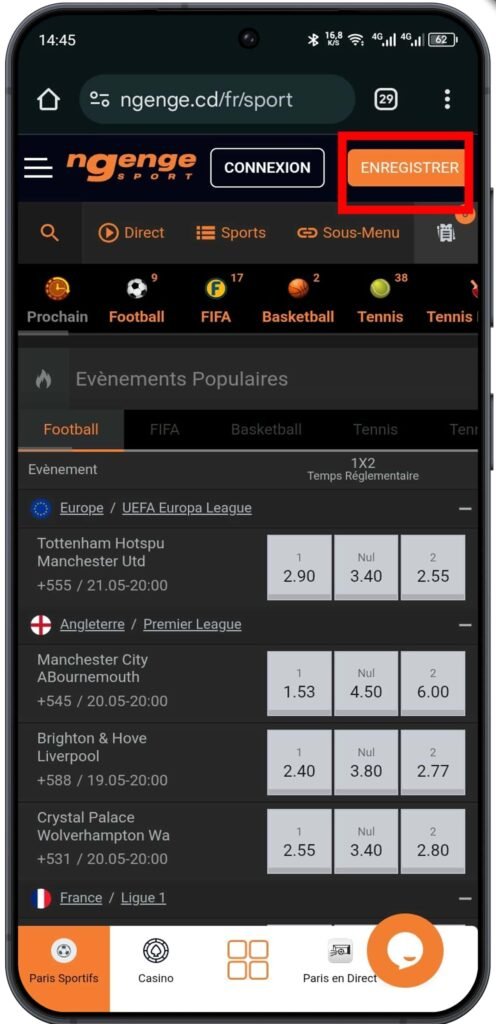 Accéder au formulaire d'inscription