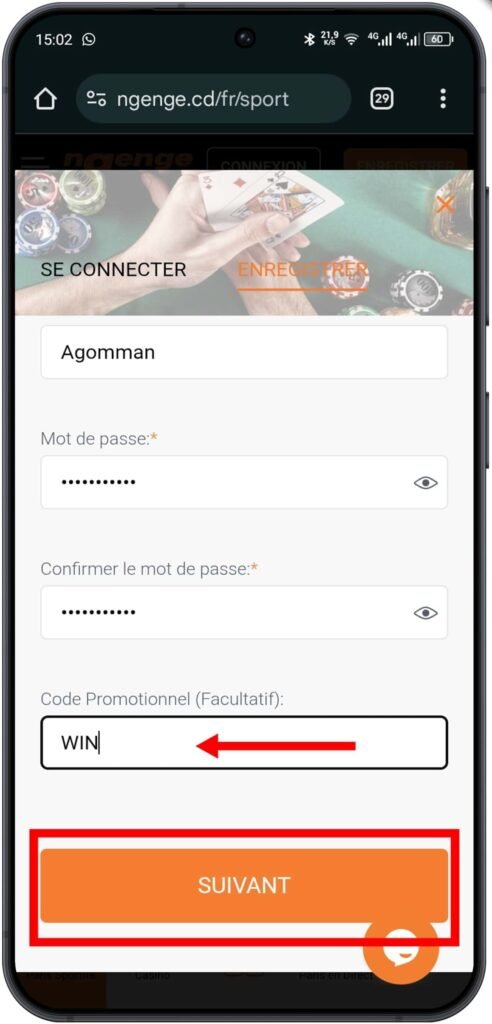 Remplir les informations personnelles