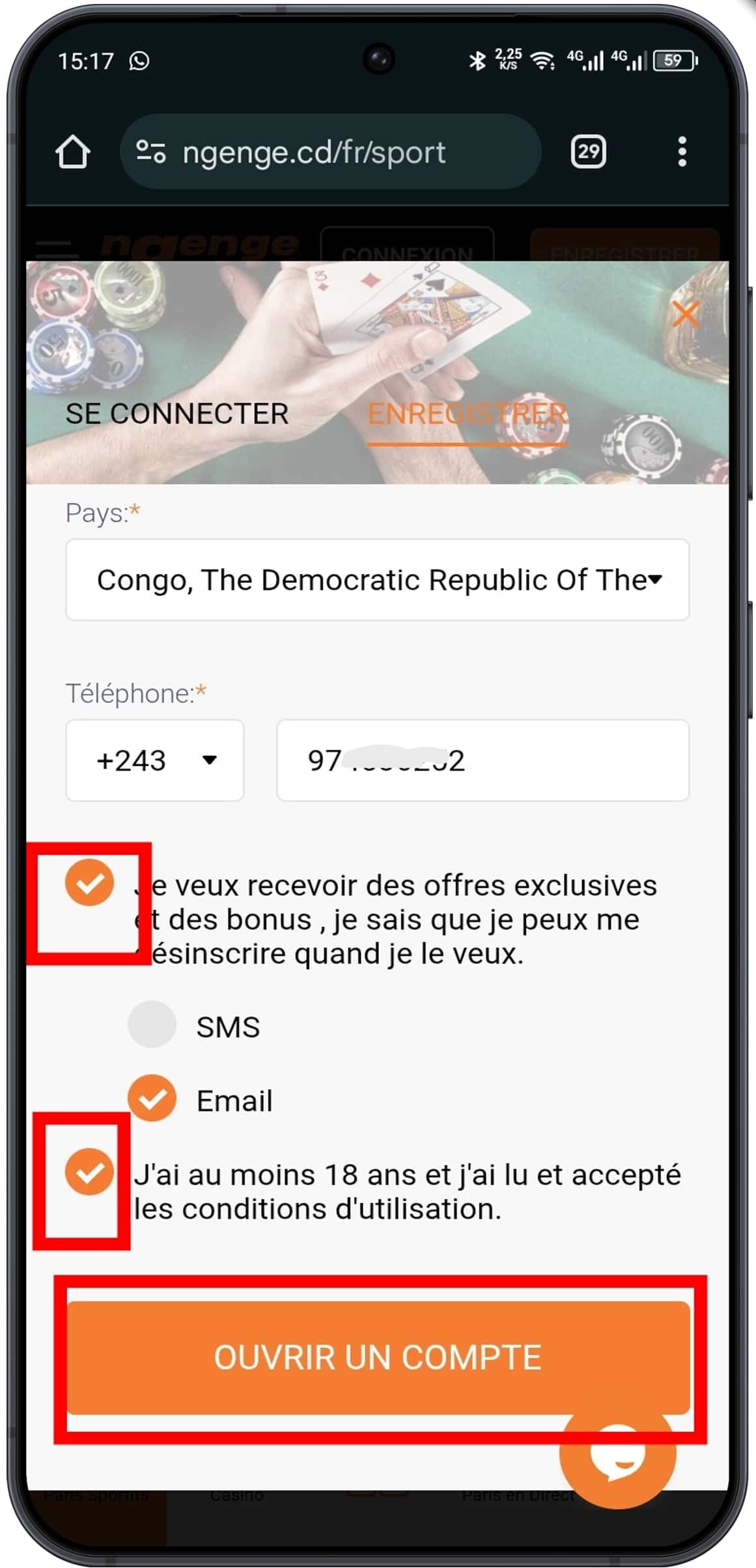 Acceptez les conditions et validez