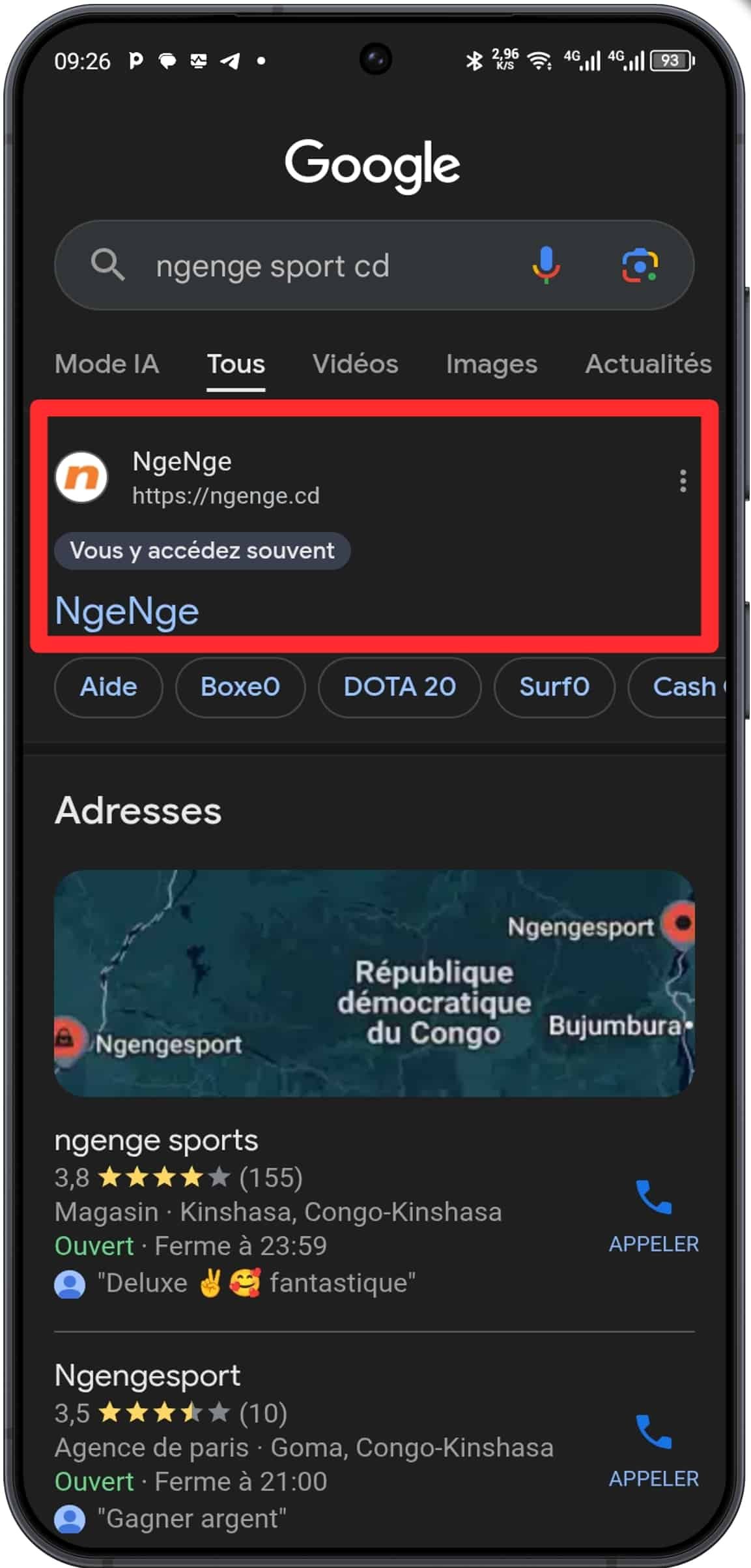 Rechercher le site officiel