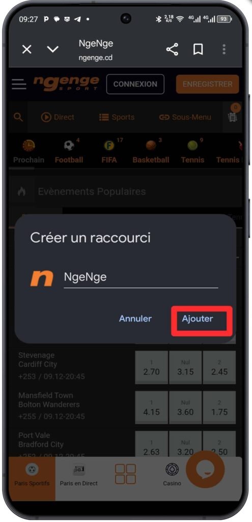 Nommer l’application et valider