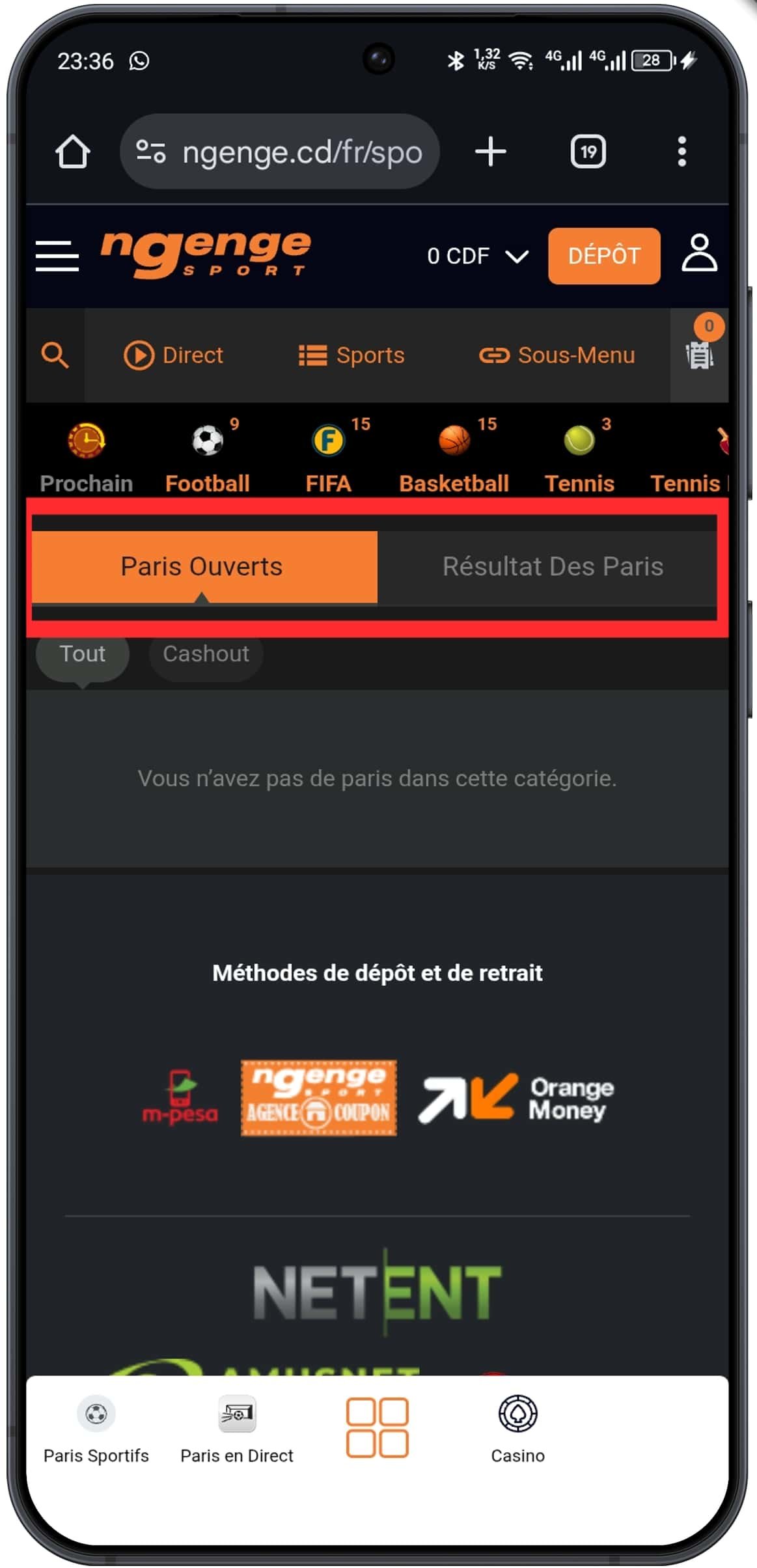 Consulter les paris ouverts et les résultats