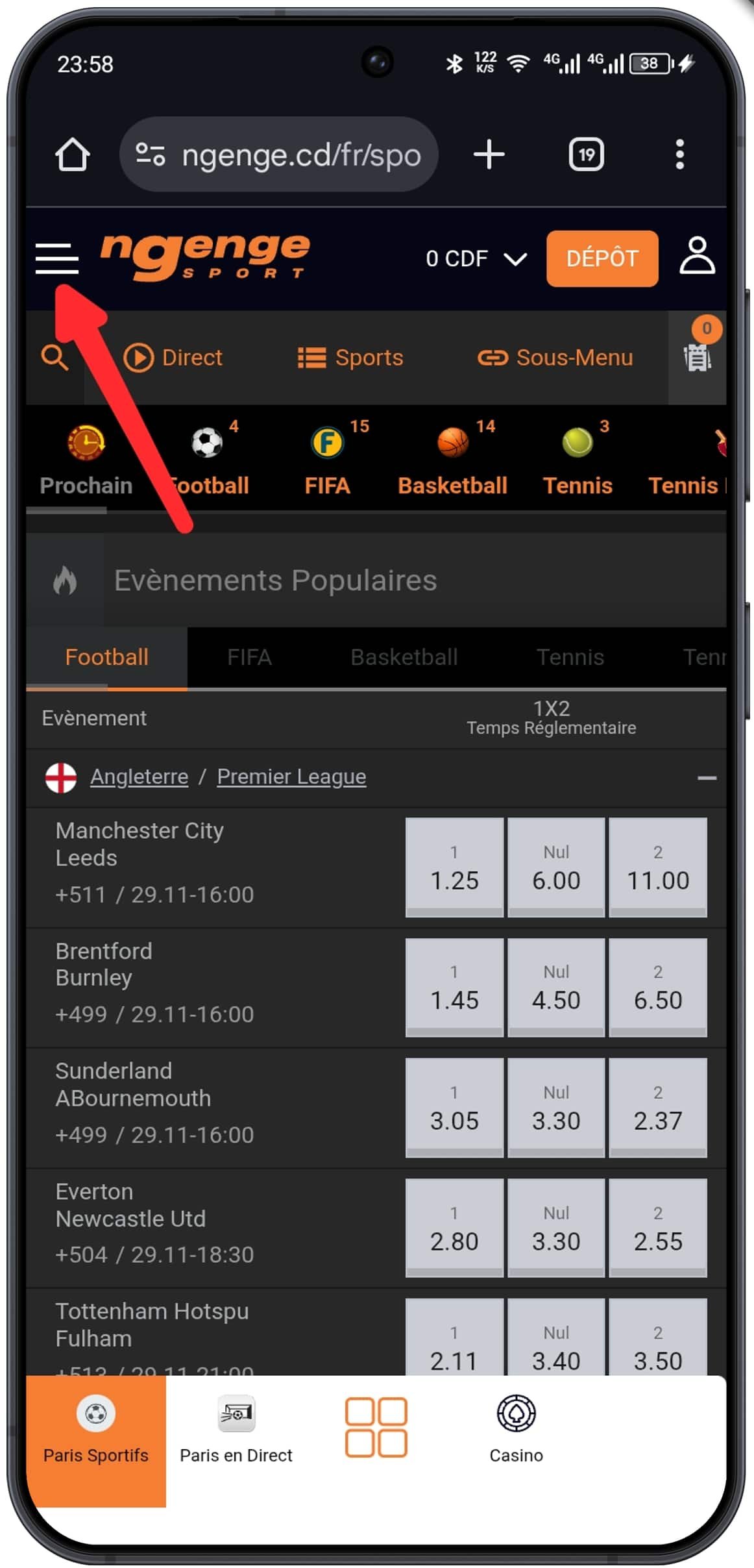 Accéder au menu principal