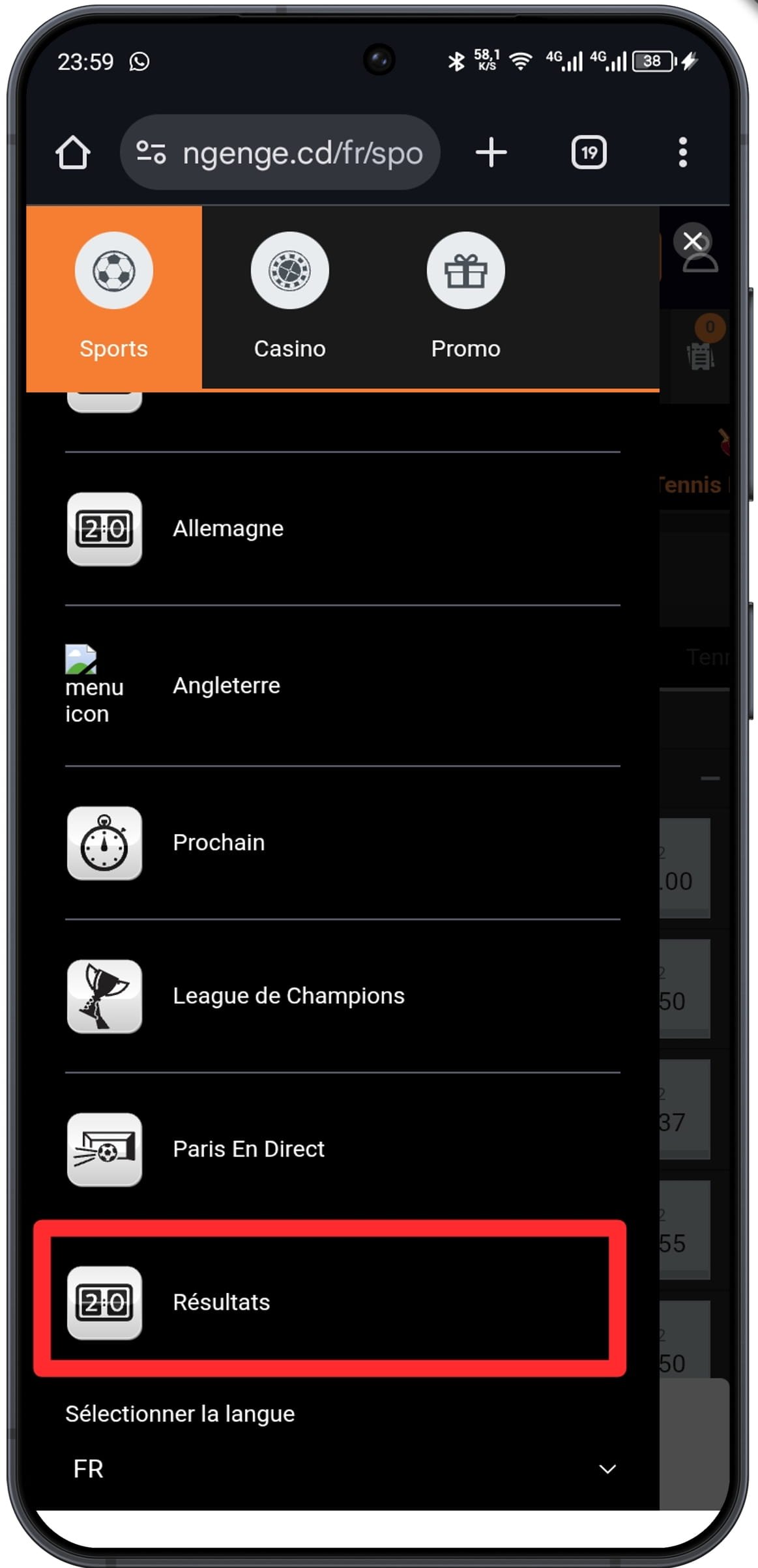 Ouvr5ir la rubrique « Résultat »