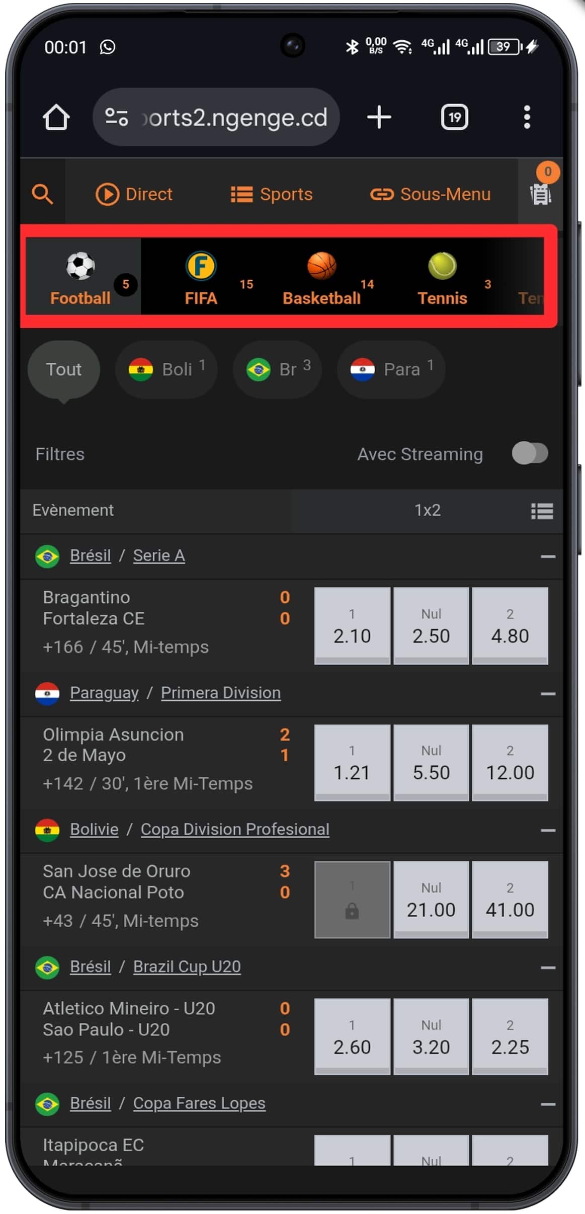 Choisir le sport à consulter