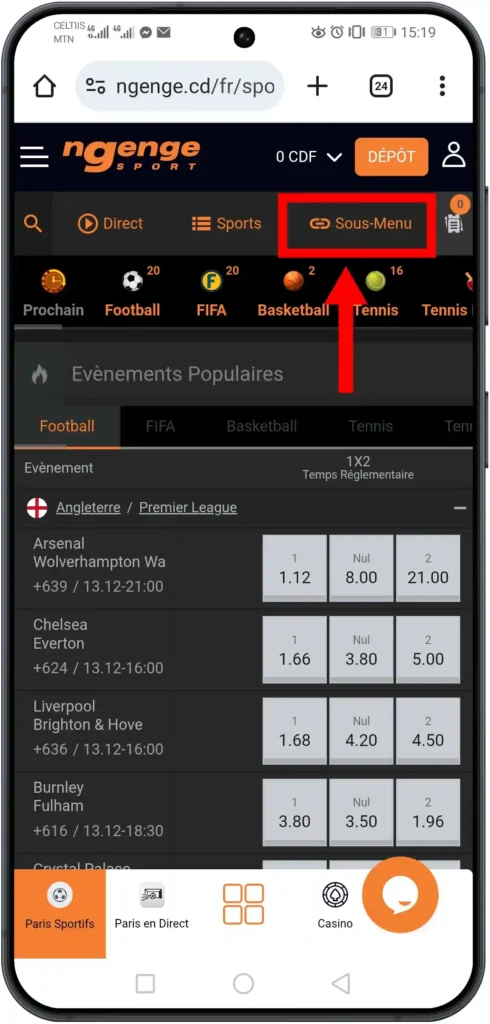 Se rendre dans la section « Sous-Menu »