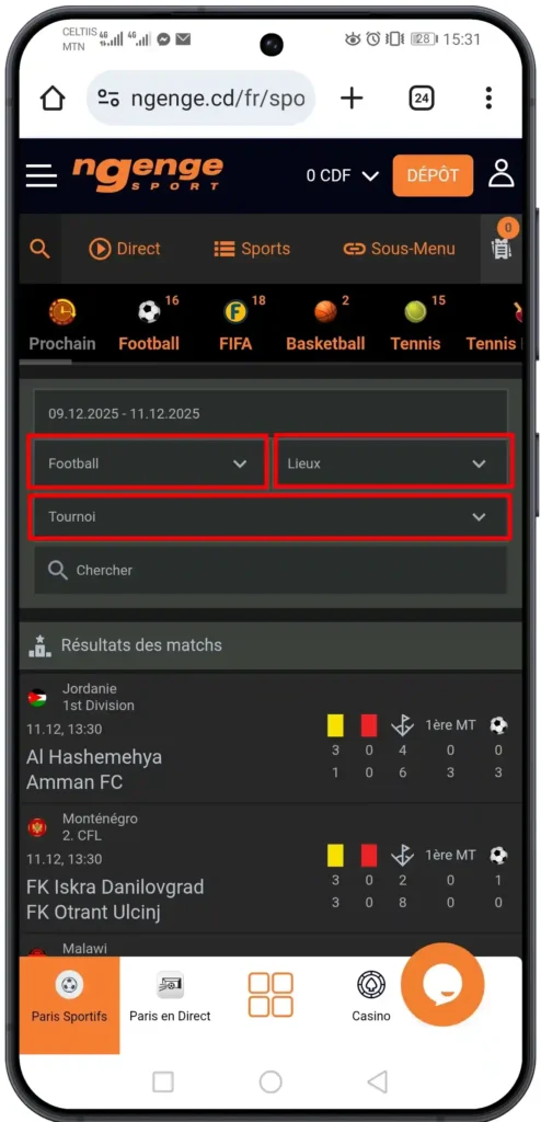 Préciser la discipline sportive, le tournoi ou le lieu
