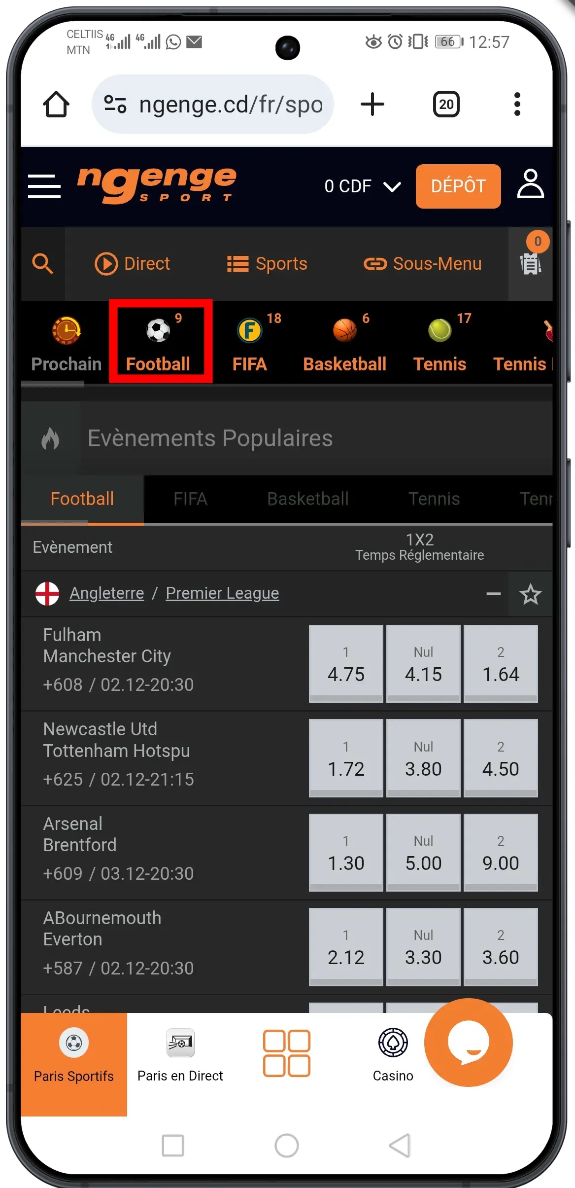 Sélectionner la discipline sportive de son choix