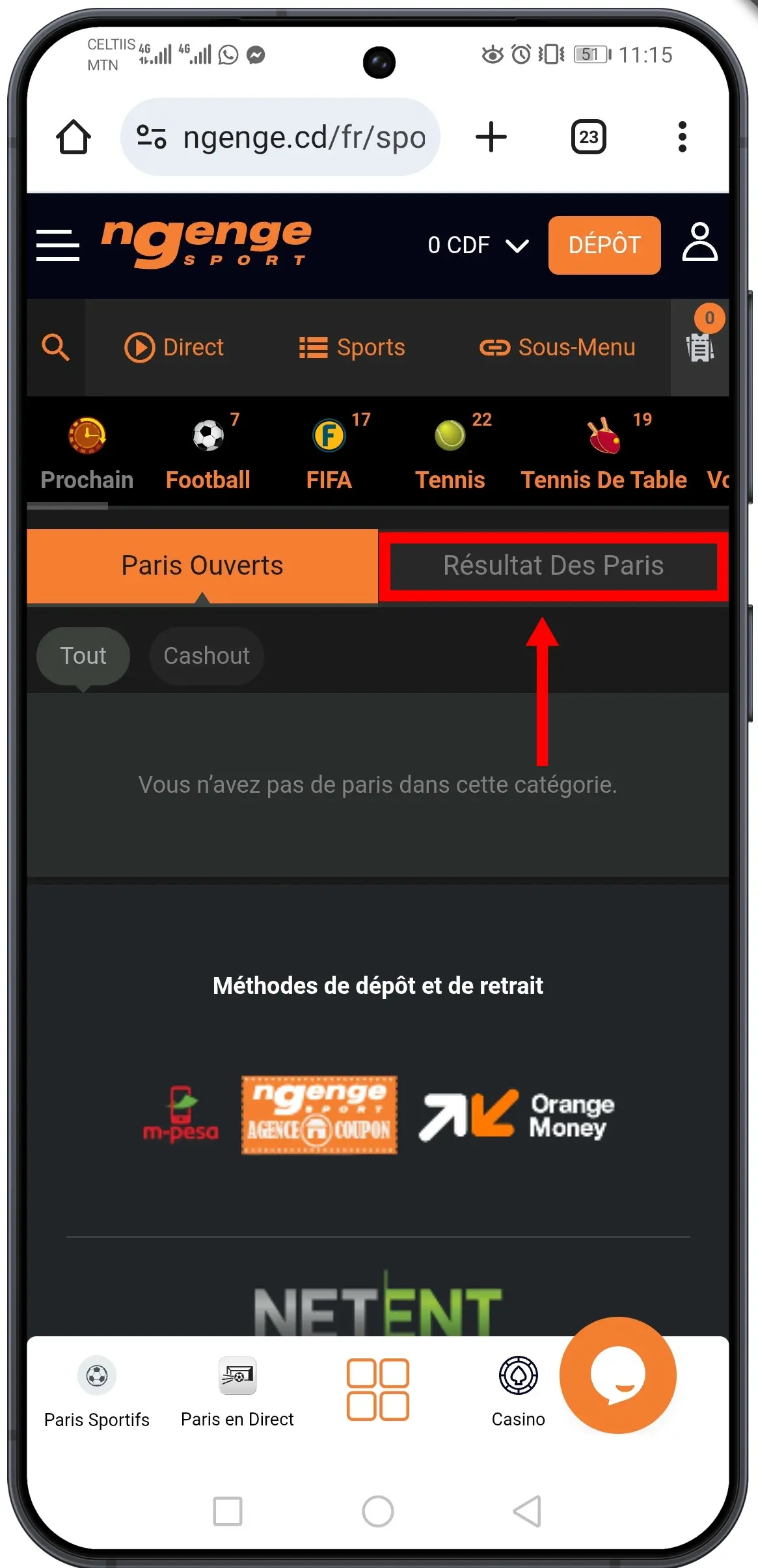 Consulter le résultat des paris
