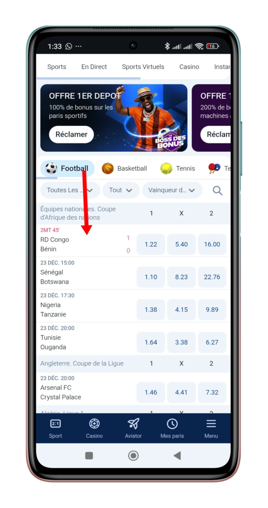 Choisir un match spécifique