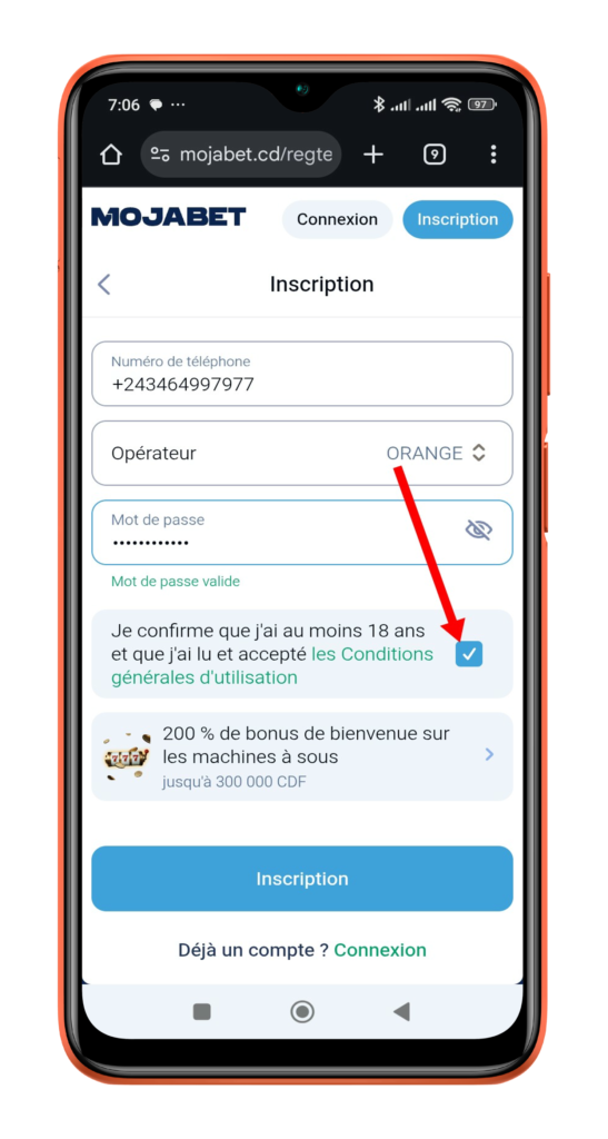 Accepter les conditions générales