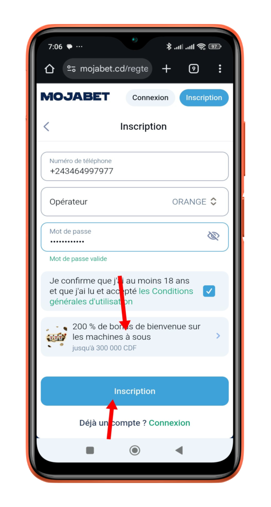 Cliquez sur le bouton « s'inscrire »