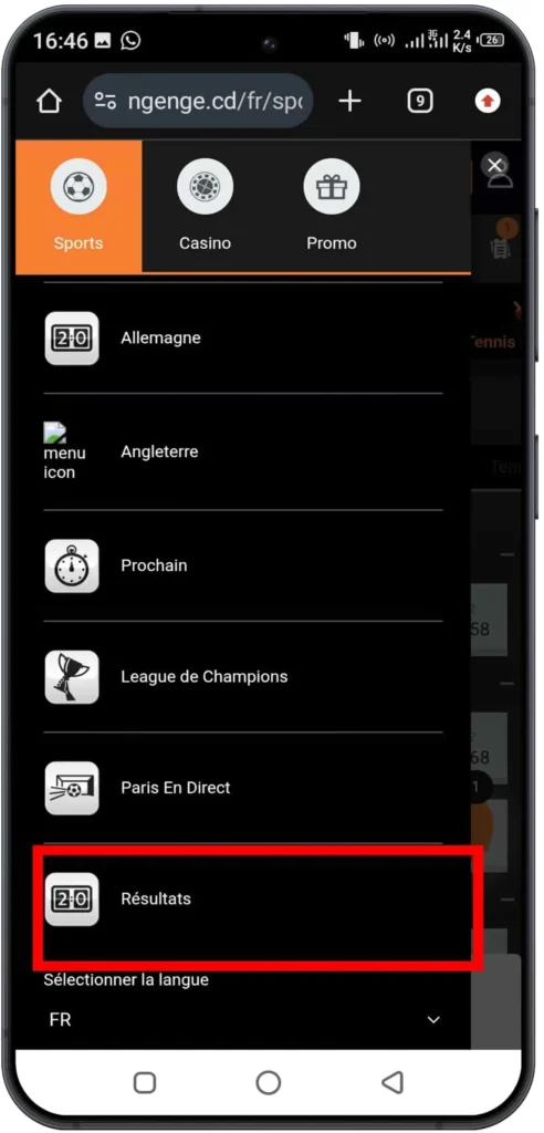 Rendez-vous dans la section « Résultats » dans le menu
