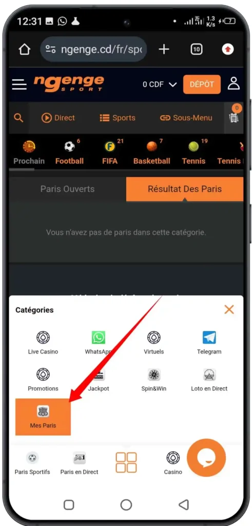 Rendez-vous dans la section « Mes paris »
